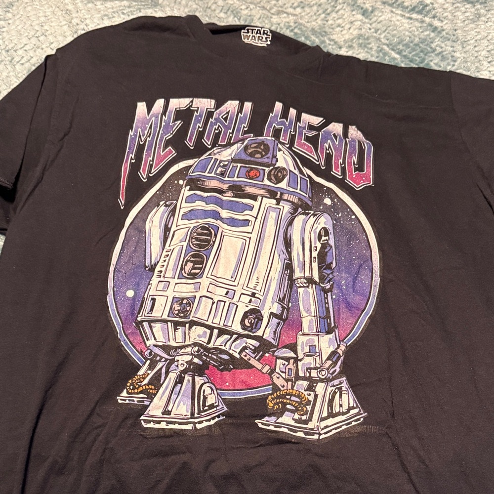 Star Wars Black T-Shirt with R2-D2 Metal Head Design